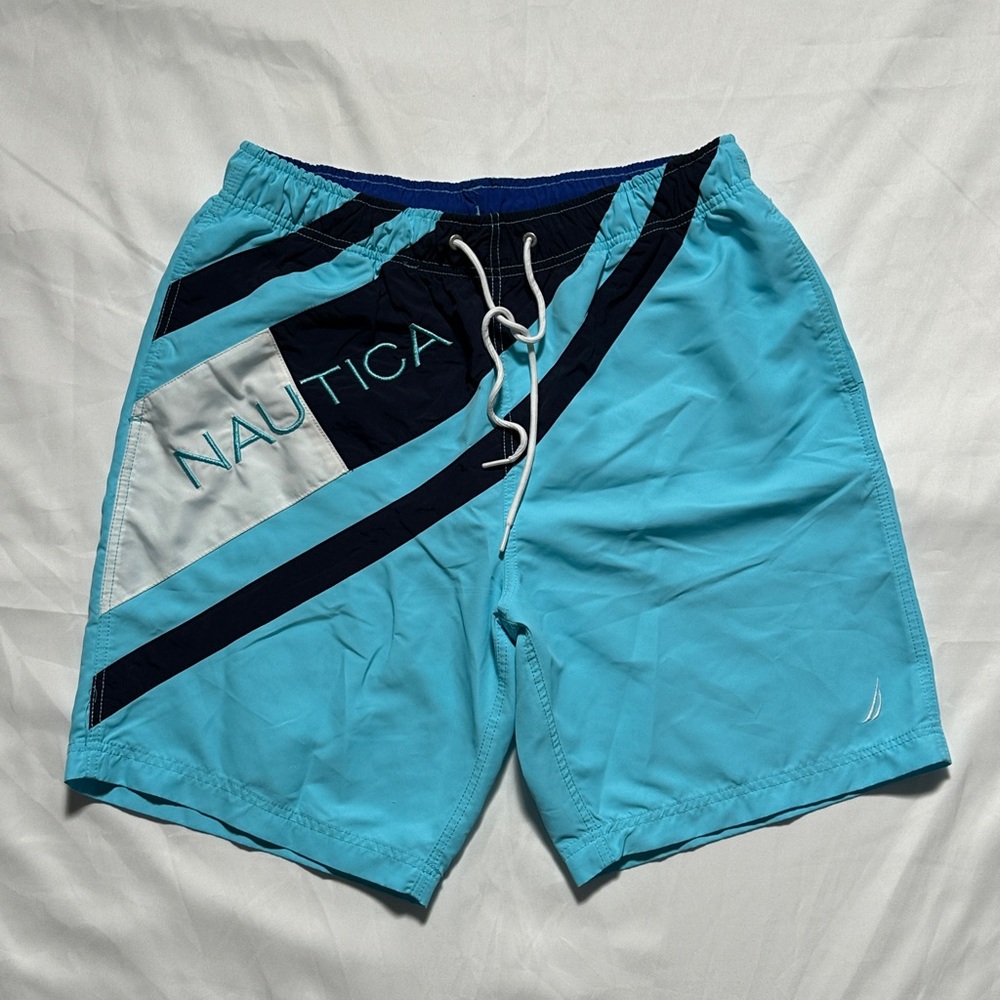 Nautica Men's Aqua and Navy Swim Shorts